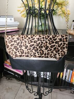 Silpada Zahara Leopard Calf Fur & Leather Crossbody Shoulder Bag Purse Clutch